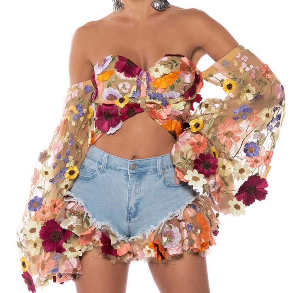 AKIRA BOTANICAL 2pc Set  Sheer Off-Shoulder Top